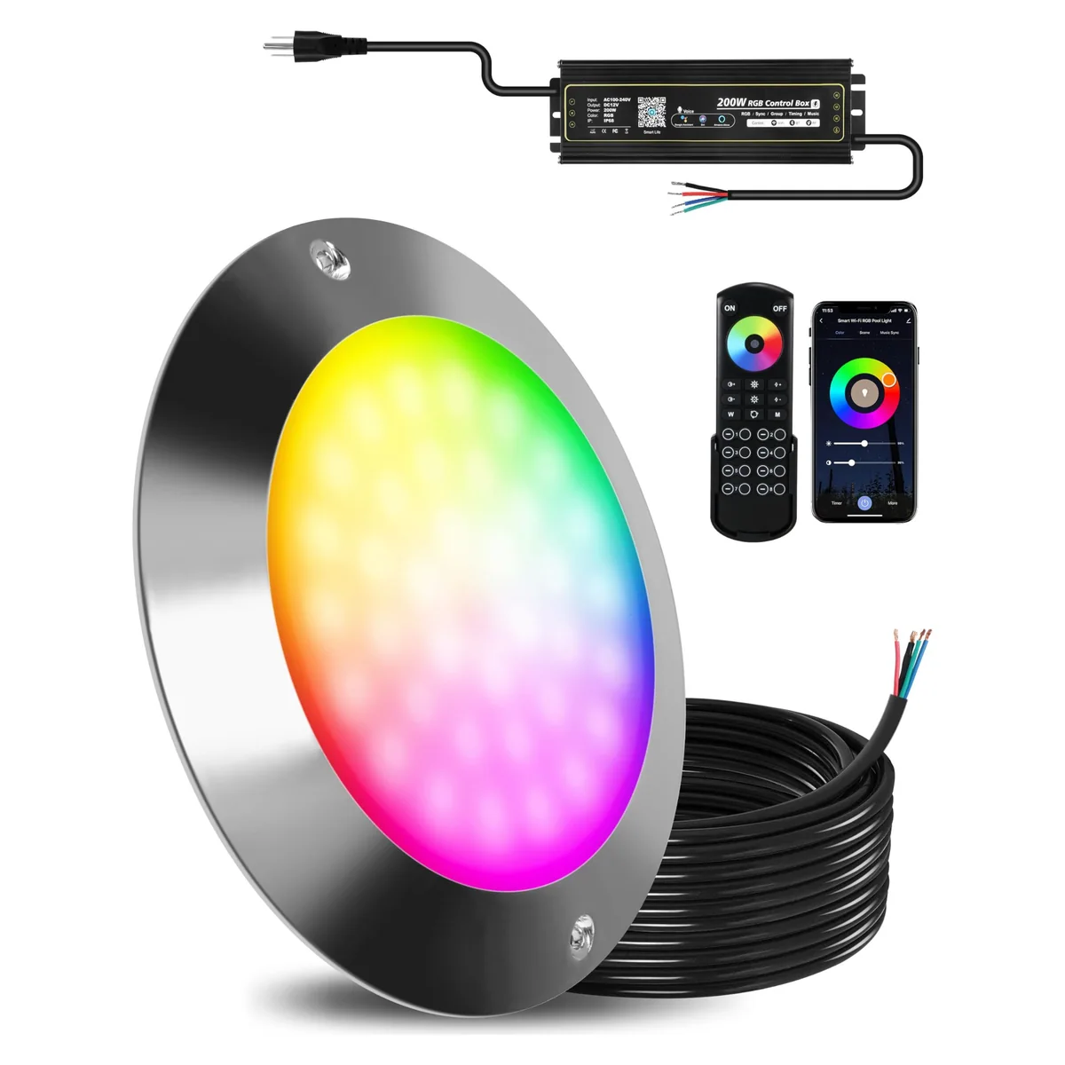 Goldlife P9 Pool Light with Controller Kit, 6 inch